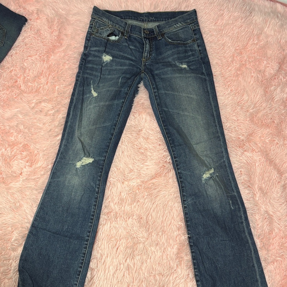 LONDONJEAN Blue Distressed Flare Jeans